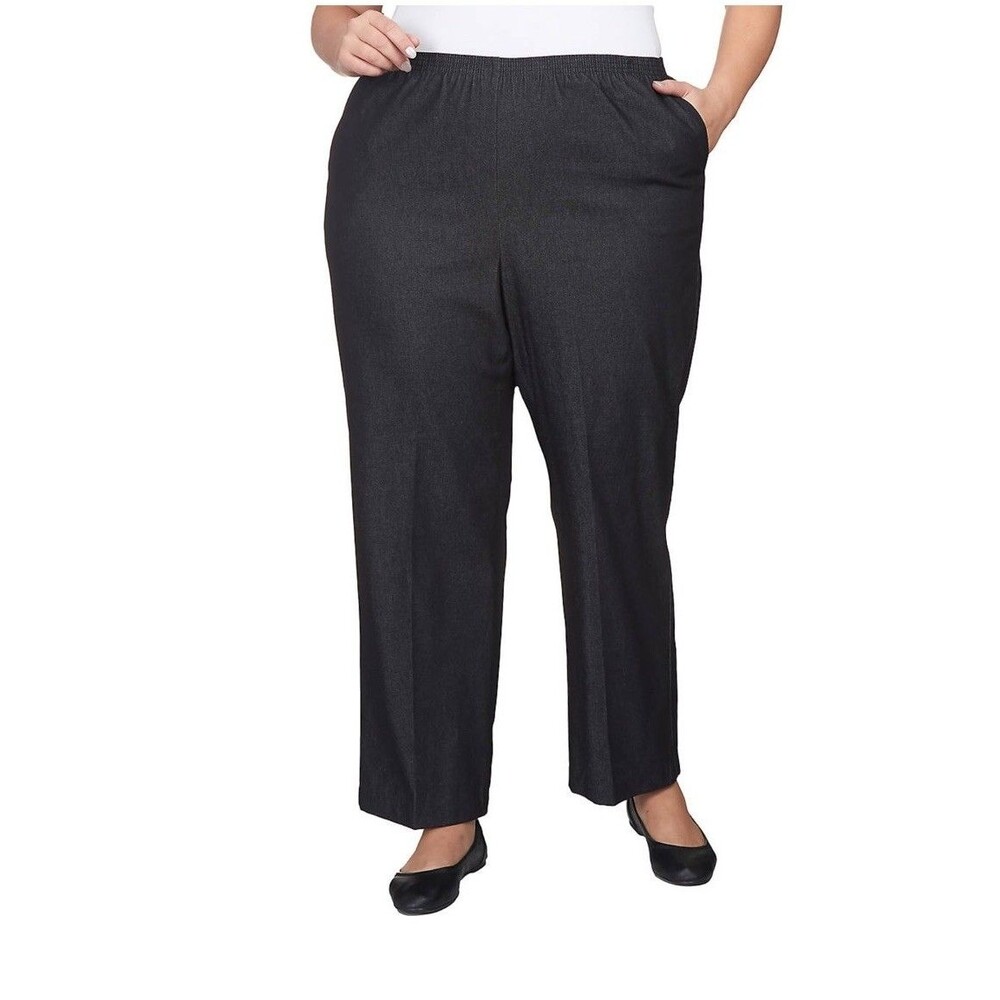 Alfred Dunner Classic Black Denim Pants Women Size 18 Petite Straight Leg Pocket